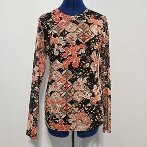 Vintage 90s Sheer Mesh Floral Shirt Size M